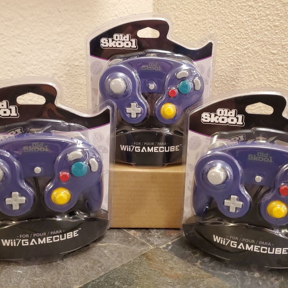 3 Gamecube Controllers - Purple/Indigo (NEW) - Nintendo - Old Skool